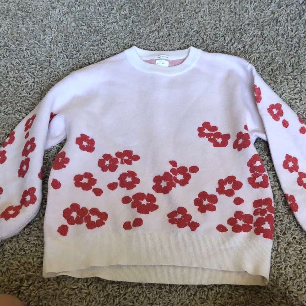 thick and soft pink with red cherry blossom sweater